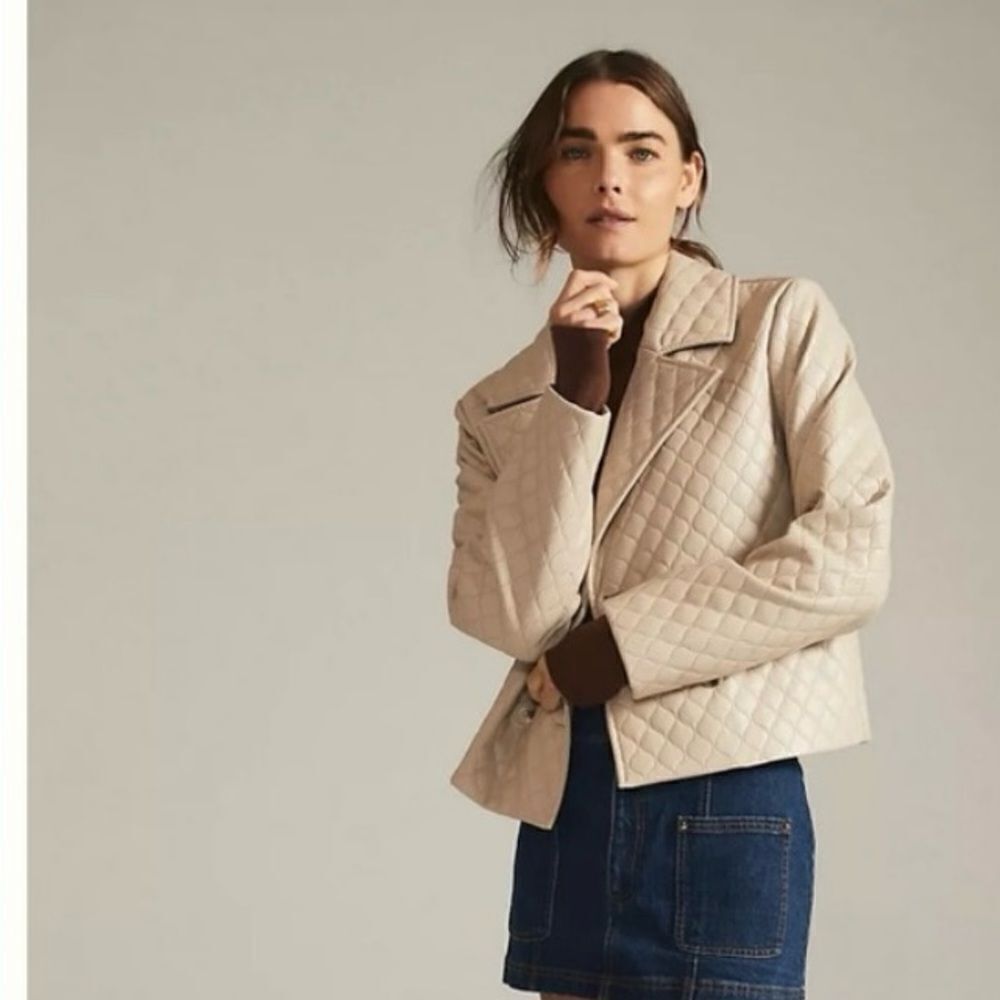 Free People/Anthropolgie Greylin Vegan Leather Quilted Jacket, Cream/Tan, Medium